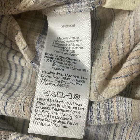 Madewell Crinkle Hayden Popover Top in Stripe Summer Peri Size Medium Cream - Picture 7 of 8